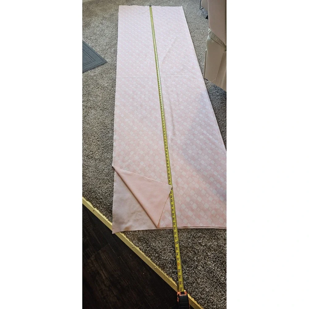1970s Vintage Light Salmon Pink Cream Flower Power Diagonal Geometric Fabric #53